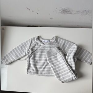 ZARA kids Striped Knit Baby Sweater & Pants Set - Light Gray & Cream